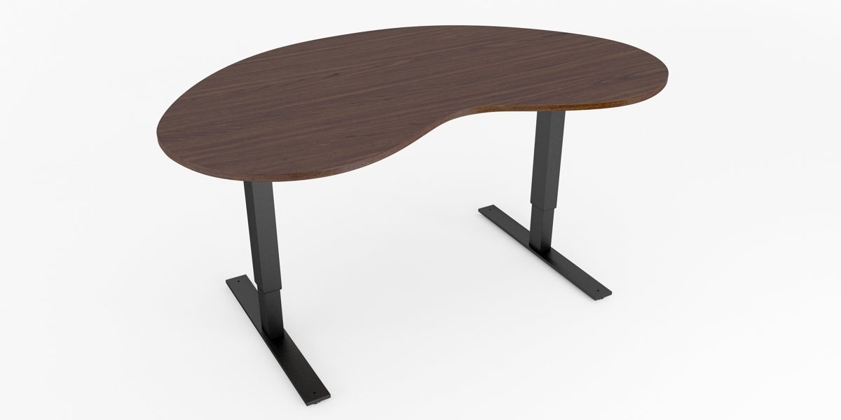 Skrivbord, njurformad, T-benstativ, valnöt, Offix