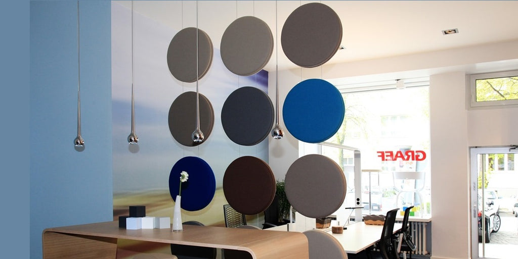 Ljudabsorbent, takhängande, rund, tyg, Offix